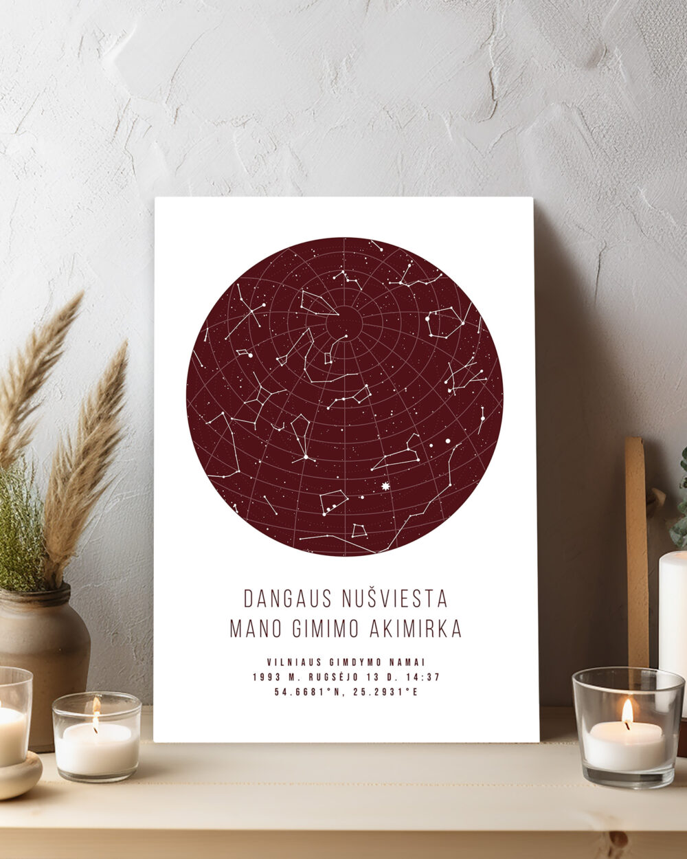 Žvaigždėlapis ant drobės – Baltas/Bordo